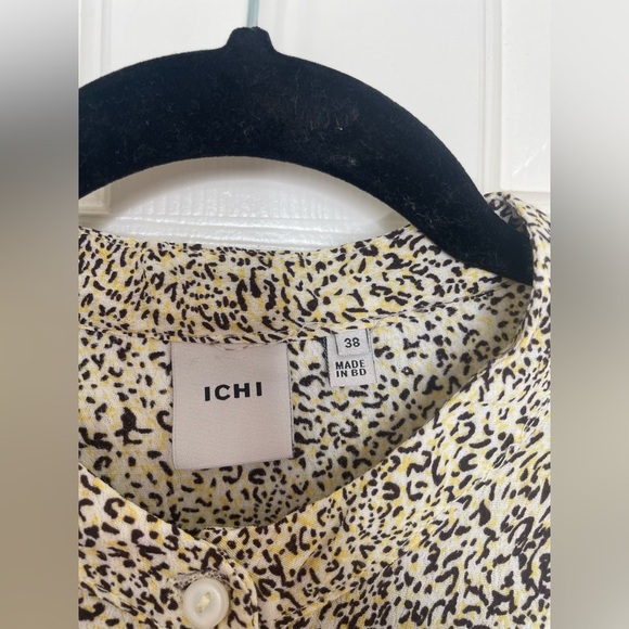 ICHI Puff Sleeve Button Front animal Print Midi Dress Black yellow | 38/M - Picture 4 of 13